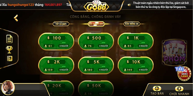 Các bước tham gia game phỏm trên Go88