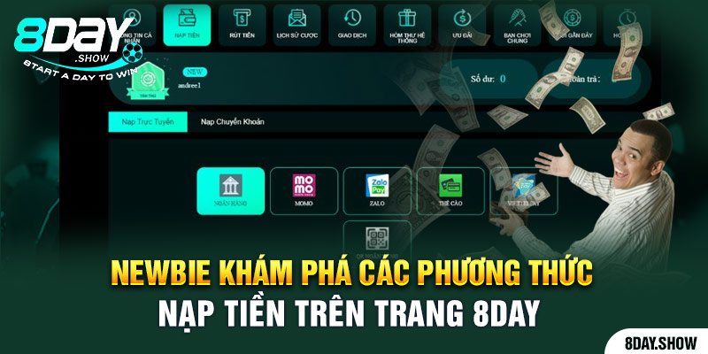 8day cung cấp các phương thức nạp tiền nào?