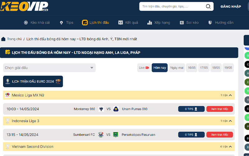 Lịch thi đấu được cập nhật liên tục tại keovippro