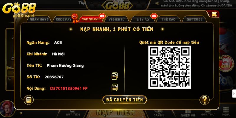 Nạp tiền bằng mã QR được nhiều anh em tin dùng