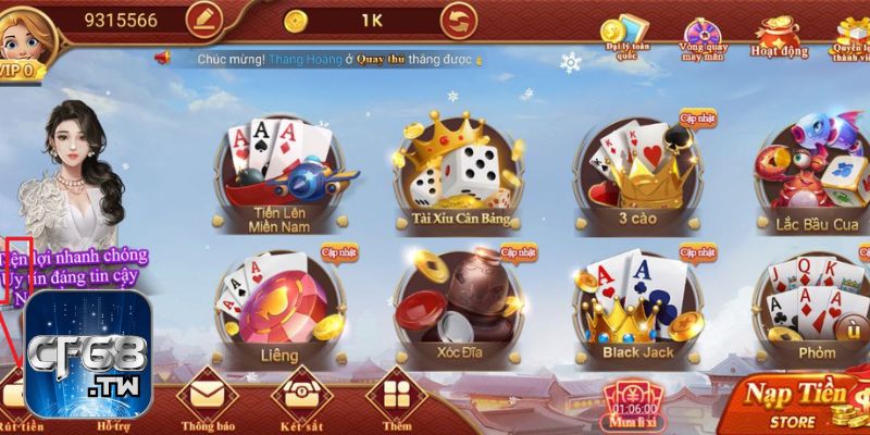 Nhiều kho game giải trí hấp dẫn tại CF68