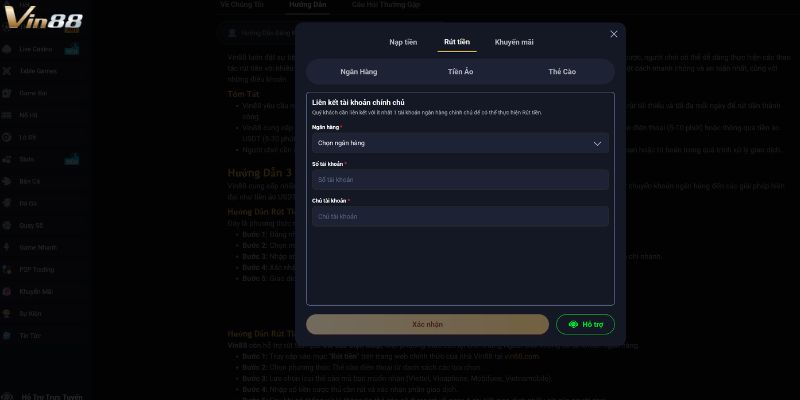 Rút tiền Vin88 vô cùng đơn giản