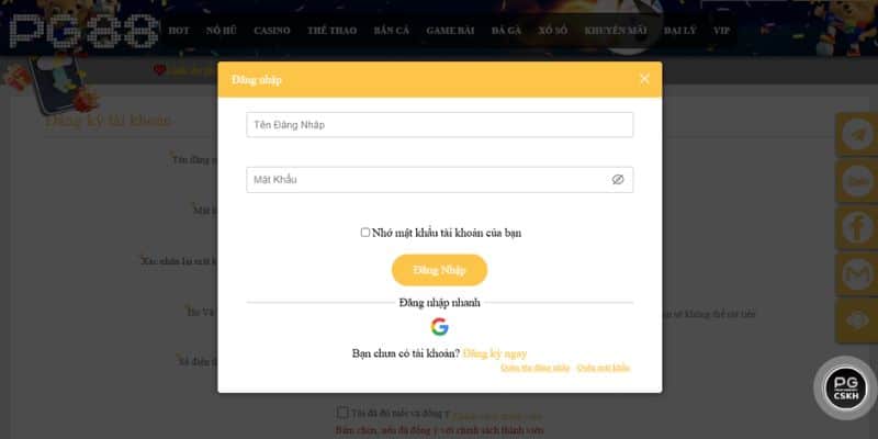 Mẫu đăng nhập PG88