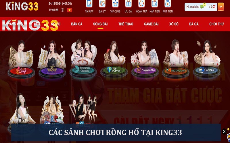 Các sảnh chơi Dragon & Tiger tại nhà cái King33