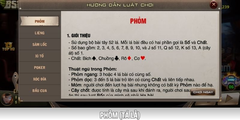 Game bài Phỏm hay còn có tên gọi quen thuộc khác là Tá Lả
